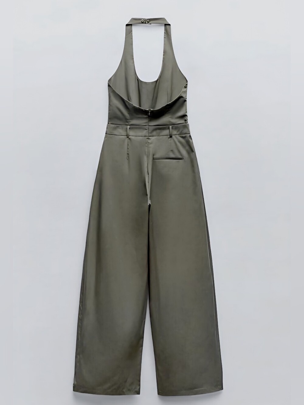 Zara Blogger Khaki Utility-Chic Halter Paper Bag Wide-Leg Cotton Gabardine XXL - Picture 8 of 15